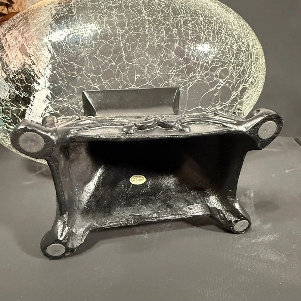 Elegant Crackle Glass Bowl with Black Base